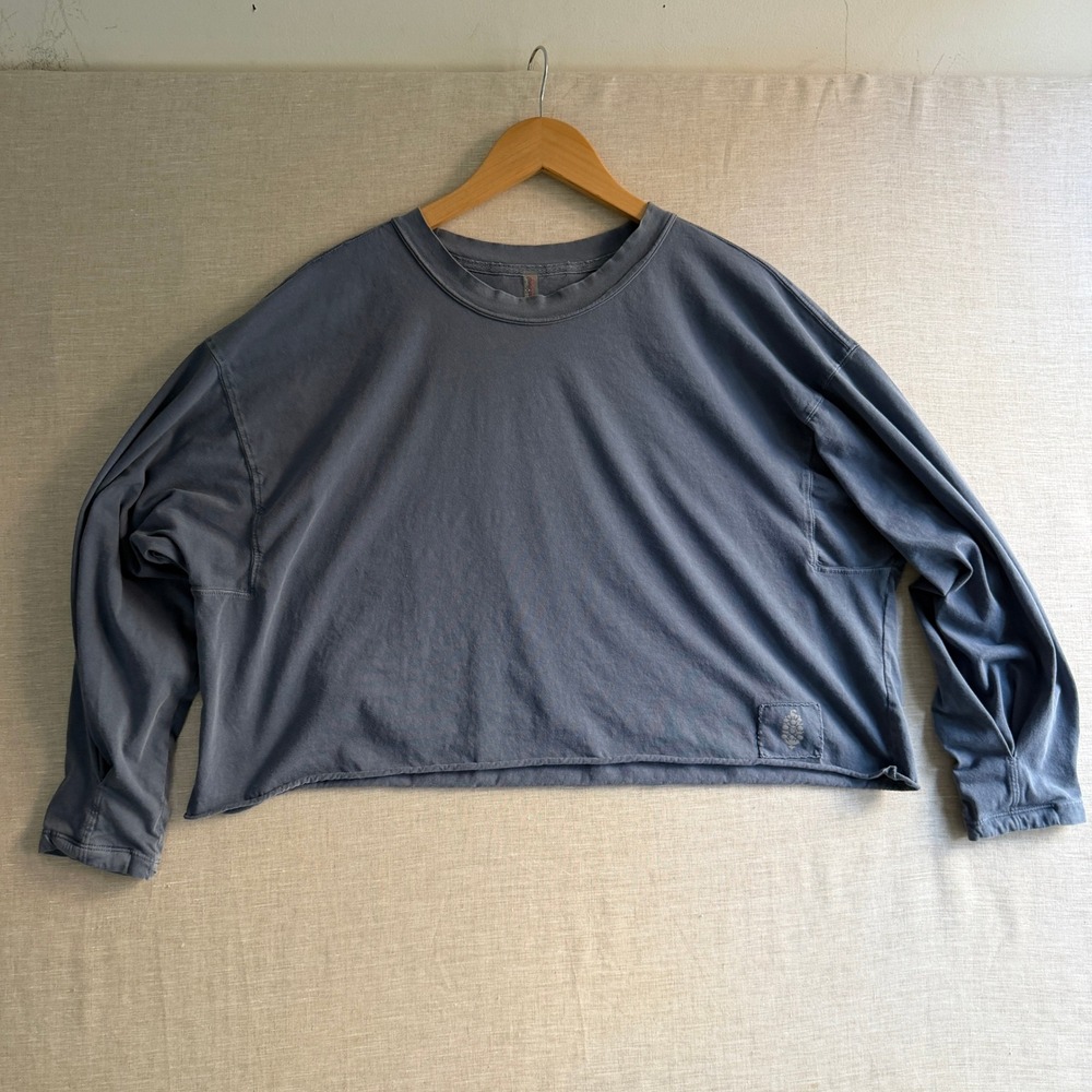 FP Movement Inspire Layer Cropped Long Sleeve Tee Blue Cotton Athleisure Medium